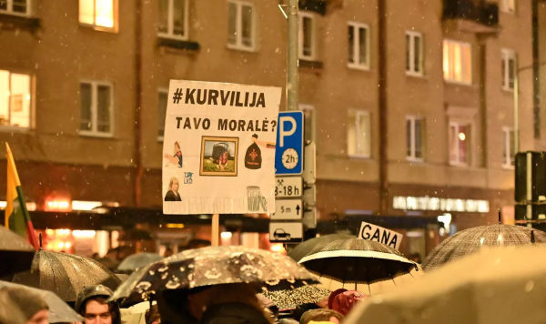 Протест в Вильнюсе из-за включения партии "Заря Нямунаса" в правящую коалицию, 14 ноября 2024