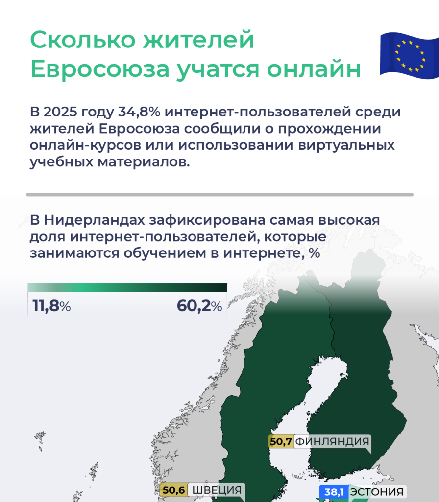 Сколько жителей Евросоюза учатся онлайн
