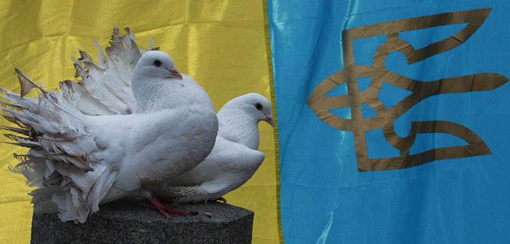 Белые голуби на фоне национального флага Украины Белые голуби на фоне национального флага Украины